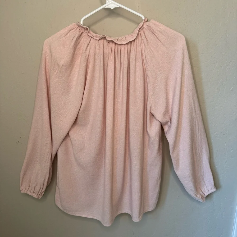 XIRENA Camila Crepe Top Rosefinch Pale Pink V-Neck Long Sleeve Loose Fit Size SM - Picture 14 of 16